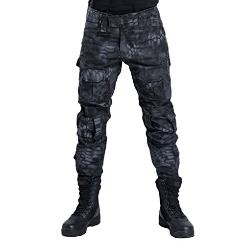 YuanDiann Homme Tactique Pantalon De Camouflage Militaire Multi-Poches Respirant Imperméable Armée Battle Trekking Chasse Randonnée Camping Treillis Cargo Travail Pantalon Noir Python Motif 30 Cover