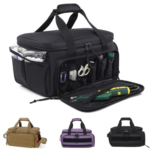 Pack Tool Bag for Men with Waterproof Hard Bottom, Heavy Duty Tool Bag Wide Mouth Tote for Various Instrument, Electrician Carpenter Mechanic(Black)