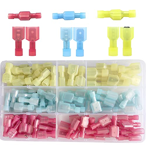 Ruidee 110 Stück Kabelverbinder kfz Flachstecker Nylon Männlich Weiblich Drahtklemmen Stecker Elektrische isolierte Crimp-Terminals Stoßverbinder Sortiment Set AWG 22-10 (DNS) Cover