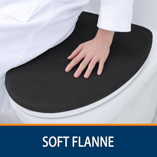 Image of Smiry Memory Foam Bathroom Toilet Lid Cover, Machine Washable Covers, 17.5x15, Fits Most Round, Elongated and Oblong Lids, Accessories Decor, Black