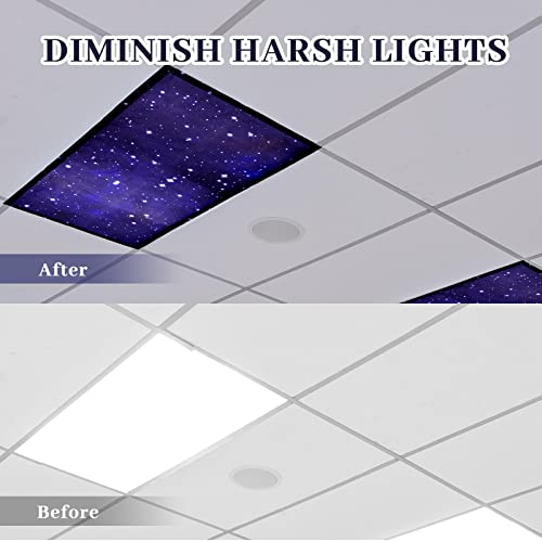 Image of Hortsun 4 Pack 4 x 2 Feet Fluorescent Light Covers, Magnetic Light Filters for Classroom Ceiling, Decorative Lights Shade for Office Home Hospital(Starry Sky)