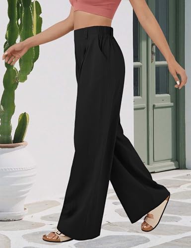 Womens Casual Wide Leg Pants High Elastic Waist Dress Palazzo Pants Trousers with Pockets2