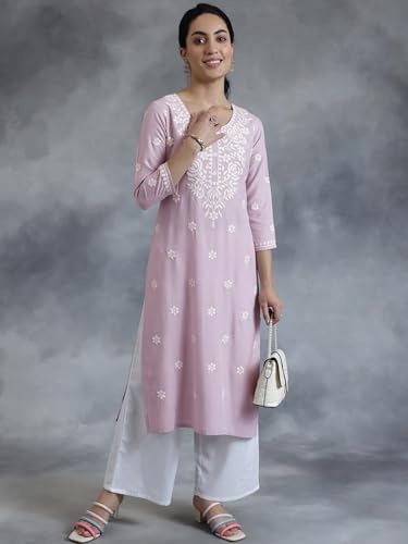 Image of Libas Womens Embroidered Viscose Straight Kurta for Women | Ethnic wear | Bridal Suit | Wedding Dress | Occasion wear