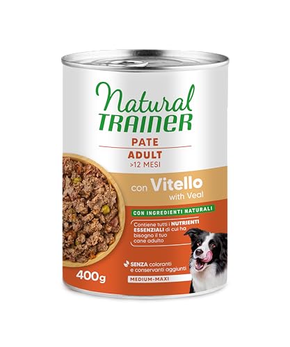 Natural Trainer Medium-Maxi Cibo Umido per Cani Adulti - Paté con Vitello 12 x 400g