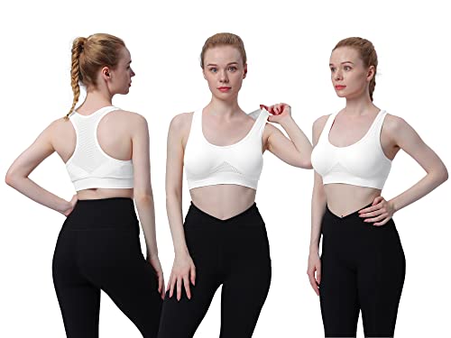 Wanayou Racerback Sports Bra For Women Comfortable Sleep Bra Seamless Workout Yoga Bra 3 Pack Breathable Air Bra Wireless Pullover Bra Low Impact Bra Plus Size (Xx-Large, 3 Pack Black/White/Flesh) #TOP2