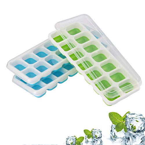 PFativant 3 piezas Eiswürfelform silicona Eiswürfelbehälter con tapa, Ice Cube Tray Stapelbar Eiswürfelschale para cerveza, Whisky, cócteles Cover