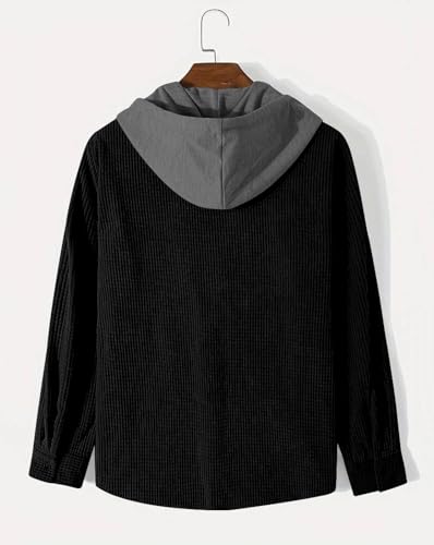 Image of Noble Monk Men's Solid Regular Fit Shirts| Shirt with Hood | Casual Wear for Men | Full Sleeve Shirt | Stylish Shirts for Men Red-Black