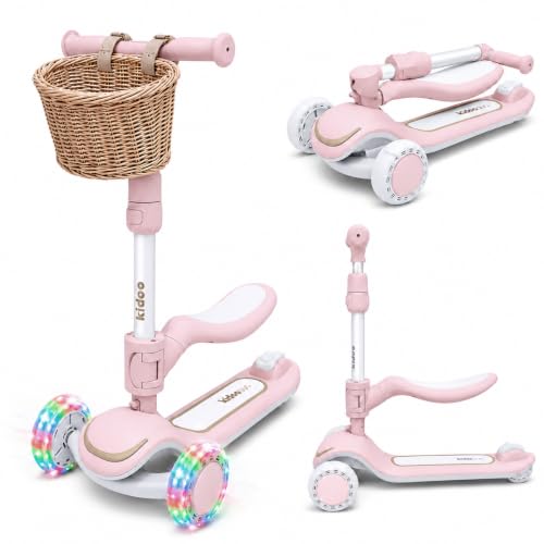 kidoo - Patinete de 3 Ruedas 2 en 1 con Asiento, Rosa/Crema (KIDOO Duo)