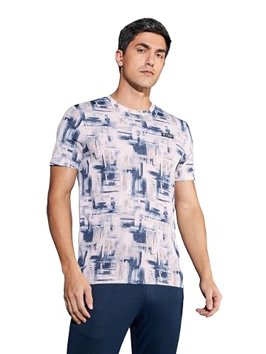 Image of TECHNOSPORT Men's Polyester Slim Fit All Over Print Crew Neck Half Sleeve T-Shirt with Technocool+,SPF50+ and Quick Dry