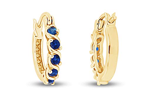 Dainty Hoop Earrings for Women Round Cut Simulated Blue Sapphire Gemstone Earrings in 14K Gold Plated 925 Sterling Silver Minimalist | Delicate Jewelry Gift for Her4
