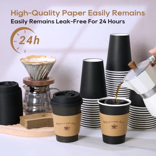 LITOPAK 50 Pack 12 oz coffee cups, Disposable Paper Coffee Cups with Lids - 3