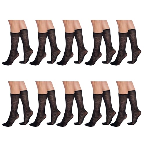 AWS/American Made 10 Pairs Sheer Knee High Socks for Women 15 Denier Stay up Band Stretchy Silk Socks