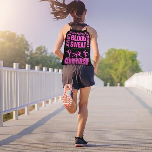 Image of Gymnastics Gym Drawstring Bags, Pink Women Love Gymnastics Drawstring Backpack, Waterproof Sackpack String Bag with Zippered Pocket, Cinch Sackpack for Beach Shopping Yoga Outdoor Sport