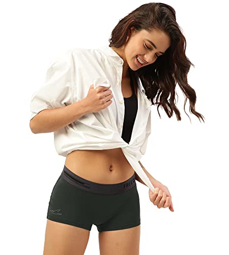 Image of FREECULTR Antibacterial Micro Modal Boy Shorts for Women | Long Panty | Boxer for Girls- Pack of 3 (Seaweed Green, Martini Blue, Bourbon Yellow)