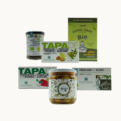 VinNatura | Cesta Gourmet para Regalar Vegana Huerta & Mar | Selección de Tapas Vegetales y Algas Gallegas Ecológicas