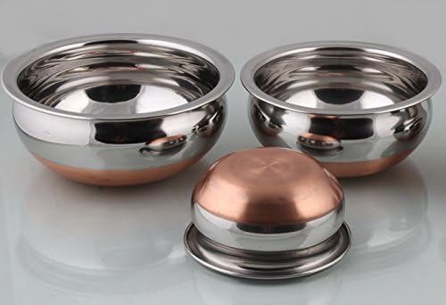 Image of Handi Copper Bottom Stainless Steel 800 Ml, 1.5 Liter, 2 Liter Copper Base Patila /Dekchi /Bhagona /Handi for Boiling Milk, Cooking Biryani Rice Combo of 3 (Color - Silver)