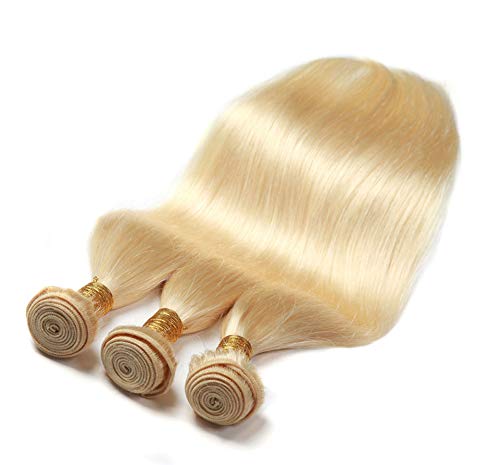 613 Blonde Hair Bundles Brazilian Virgin Remy Hair Extensions Silky Straight Hair Weave(18 Inch Blonde Color With 10A Grade)