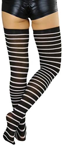 Image of ToBeInStyle Women's Opaque Hosiery Thin Striped Thigh High Long Stocking
