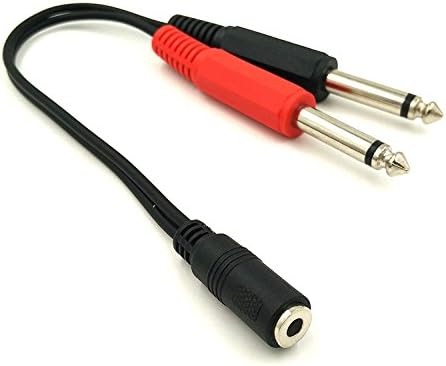 Poyiccot 1/4 Mono to 3.5mm Stereo Adapter, 3.5mm to 1/4 Adapter Cable, 1/8 to 1/4 Splitter Cable, 3.5mm 1/8 TRS Female to Dual 6.35mm 1/4 TS Male Stereo to Mono Y Splitter Cable, 20cm/8inch