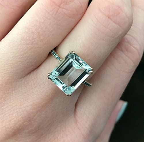 BeBold 2ct Emerald Cut Blue Created Aquamarine Engagement Ring for Women Solitaire Yellow Gold Plated2