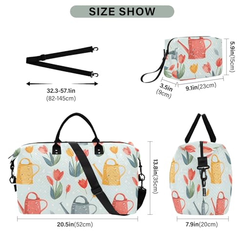 Weekender Bags Travel Duffel Gym Bag Watering Cans Tulips Spring Carry on Overnight Tote Bag with Toiletry Bag for Airplane Travel Trip Gym Yoga3