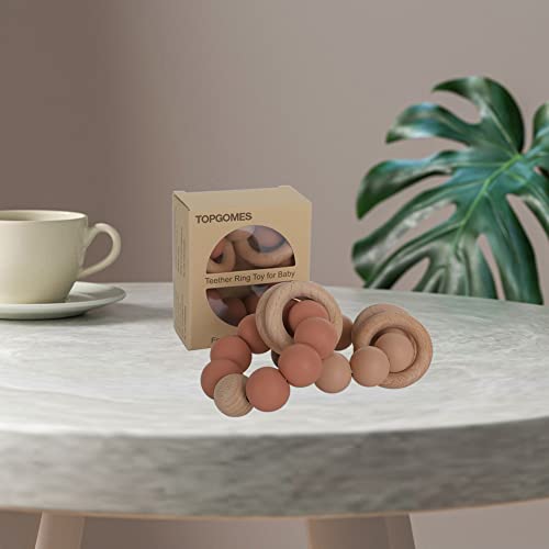 Image of Silicone Baby Teether, Food Grade Silicone & Beech Baby Teething Toy, BPA Free (Muted)