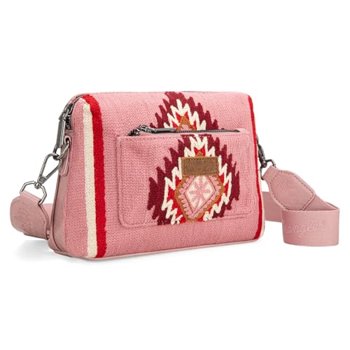 Image of Wrangler Western Aztec Crossbody Bags for Women Multi Pocket Over Shoulder Crossbody Purse with Guitar Strap