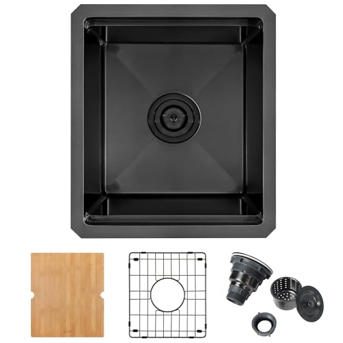 LQS Black Stainless Steel Undermount Bar Sink, 15" x 17"