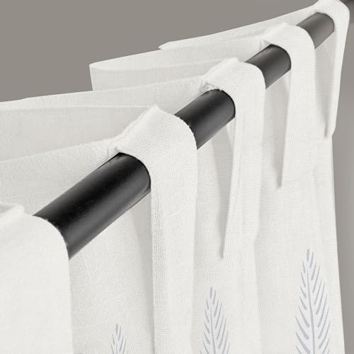 Image of LINENWALAS Cotton Curtains Set Of 2, Canvas Window Curtains Home DaCor, Hangs Elegantly With Back Loops (4.5X5 Ft, Blue Leaf)(Lined)