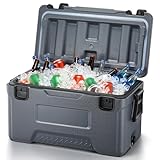 Cooler, Portable Hard Cooler with Dual Latches, Insulated Ice Chest with Swing-up Side Handles, Molded Ruler＆Cup Holders, Coolers Keeps Cool up to 6 Days, Camping Fishing Road Trips Beach, 47.5 QT