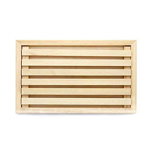 Planche à découper pour pain avec grille récupérateur de briques, plateau coupe-pain avec ramasse-miettes en bois, pour table de cuisine et restaurant (38,5 x 23,3 x 2 cm)