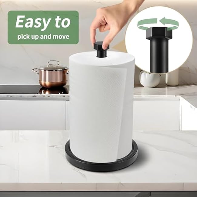 Paper Towel Holder, Black Kitchen Towels Holder, Stainless Steel Countertop Paper Towel Holders, Steady Paper Holder Countertop with Solid Weighted Base Non-Slip Protect The countertop