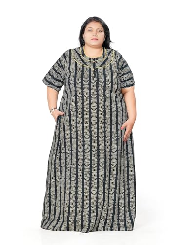 Image of Tout ENSEMLE Women's Cotton Printed Maxi Nighty - Plus Size Nightwear 3XL, Comfortable Lounge Dress for Ladies, Soft Breathable Sleepwear - Floral Design, Summer Night Gown