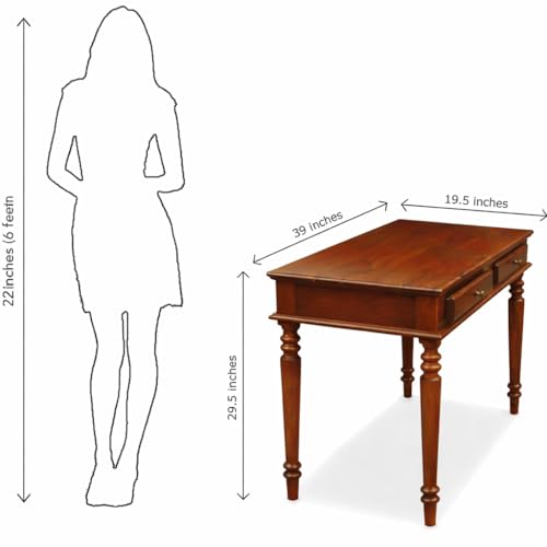 Image of Sheesham Wood Study Table with 2 Drawers Storage for Study Room Home | Solid Wood Workstation Desk Work from Home Table and Office (Do It Yourself) Honey Brown
