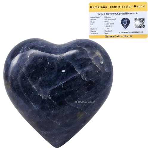 Image of Iolite Crystal Heart Palm Pebbles Stones for Anxiety Stress Relief Massage - AAA Grade Original Healing Gemstone Agate Heart Palm Stone for Yoga Meditation Spiritual