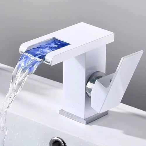 Robinet d'évier de salle de bain à LED cascade mitigeur eau chaude froide
