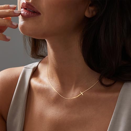 Cross Necklace for Women - Dainty Necklaces Trendy Small 14K Gold Plated Hypoallergenic Infinity Crown Cross Cubic Zirconia Pendant Box Rope Chain Necklace for Women Non Tarnish Jewelry Gift