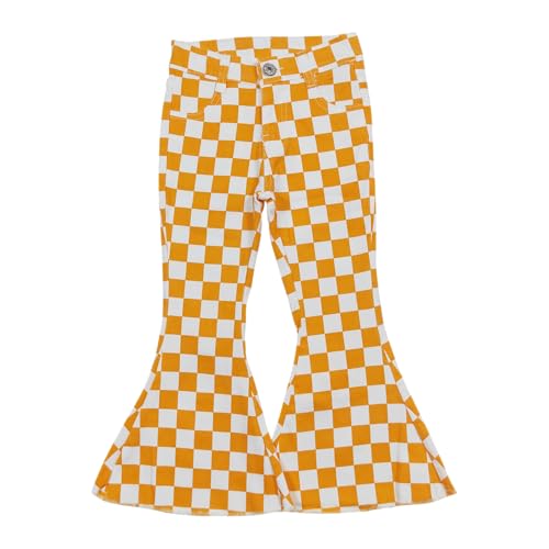 Toddler Girl Yellow Checkerboard Jeans Denim Bell Bottom Pants