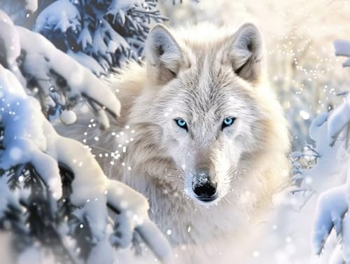 Kit broderie diamond complet loup d'hiver en cristal brillant 60x80