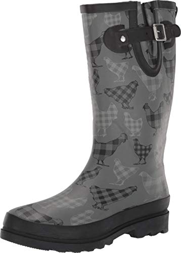 Western Chief Printed Tall Rain Boot for Women - Round Toe, Removable Insole, and Lightly Padded Footbed Buffalo Chicken 6 M