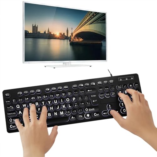 Grand clavier d'ordinateur rétroéclairé USB pour basse vision avec 104 touches LED