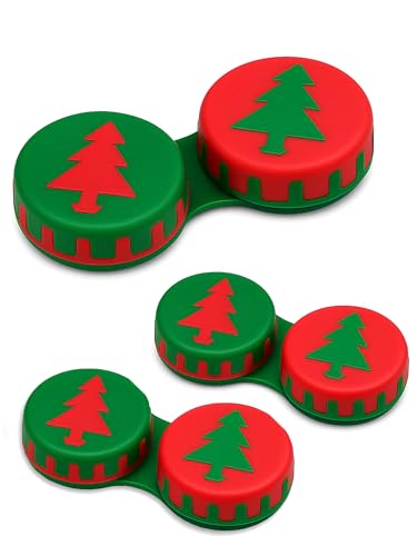 SPORTS WORLD VISION Seasonal Fun Contact Lens Cases Cute Screw Top Travel Storage Contact Lens Box L/R Eyes Holder Container, Outdoor Mini Contact Lens Storage case, 3 Cases in Same Style (Christmas)