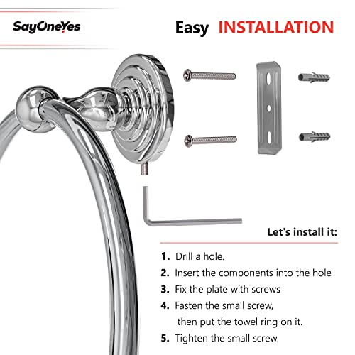 Sayoneyes Polished Chrome Towel Ring - Premium Quality Sus304 Stainless Steel Rust Proof Hand Towel Holder – Heavy Duty Round Towel Holder For Bathroom Wall Mounted #TOP6