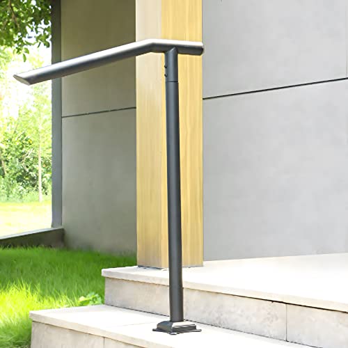 Spaceeup Outdoor Stair Handrails,1-3 Steps Handrail, Black Steel Railing Round Type Stair Handrail For Stairs Railing Stylish Handrails For Outdoor Steps With Expansion Bolts & Drill Bit #TOP4