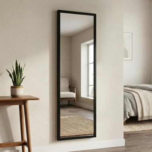 Image of Wakefit Decorative Rectangle Wall Mirror - 47 Inch | Metal Frame Wall Mirror for Living Room Bedroom Entryway Dressing Room Modern Home Decor & Gifting | Agbada Black - 18.1x47.6x2 Inch
