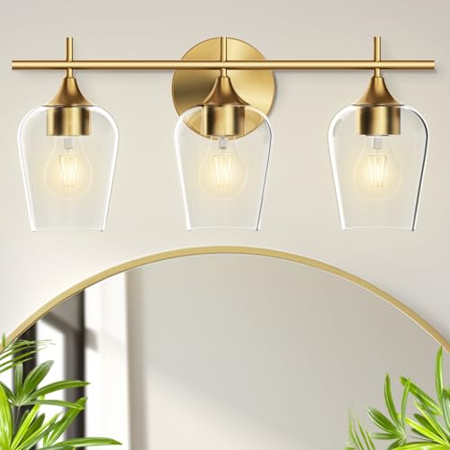 Hamilyeah Bathroom Vanity Light Fixture Over Mirror, Gold Bathroom Light Fixtures Indoor, 3 Light Vanity Lighting Champagne Brass, Modern Wall Mount Lighting with Glass Shade Living Room,UL Listed by Hamilyeah - Image 9