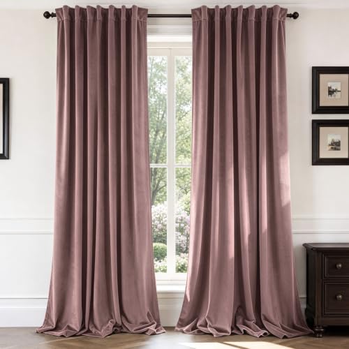Benedeco Dusty Rose Velvet Blackout Curtains 52x84, 2 Panels