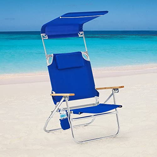 Anoush Reclining Comfort Height Backpack Canopy Beach Chair, Blue #TOP22