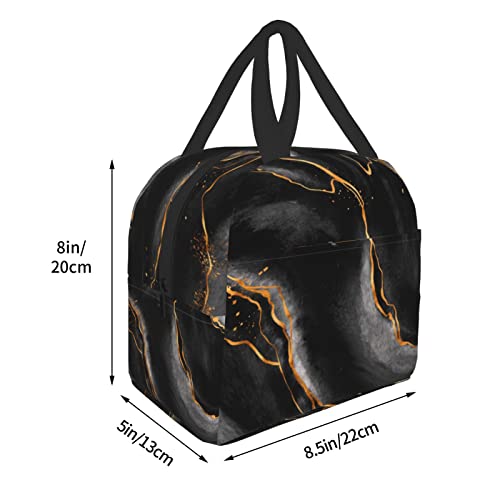 Lunch Bag Marble Black Gold Pattern Insulated Lunch Box Reusable Lunch Bags Meal Portable Container Tote For Men Women Work Travel Picnic #TOP4