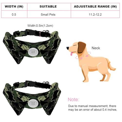 Hundehalsband mit Fliege und Glöckchen, originelles Dinosaurier-Camouflage-Muster, verstellbares Revers-Design, Katzen-Fliege, Halsband für kleine Haustiere, 2 Stück